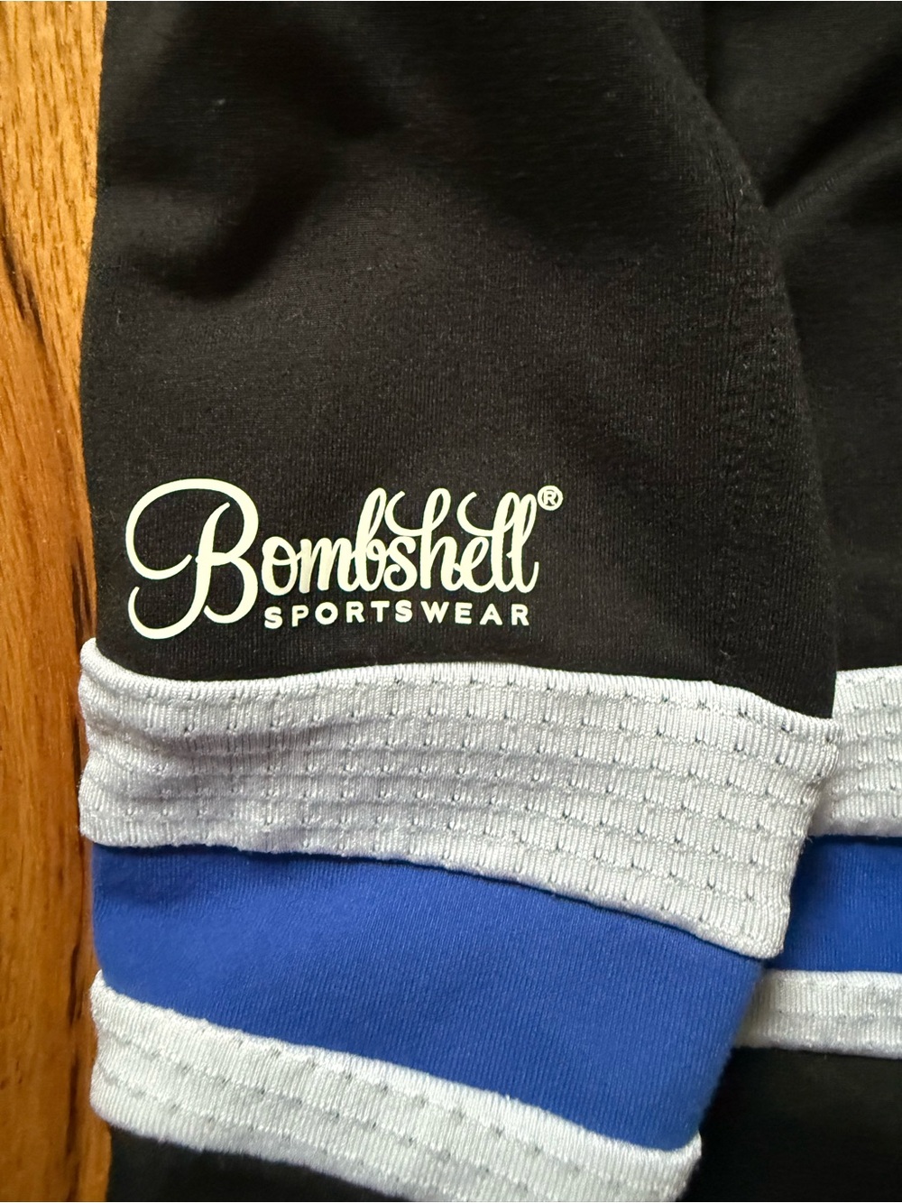 Bombshell Sportswear Black and White Leggings with Blue Stripes size M - Picture 3 of 5